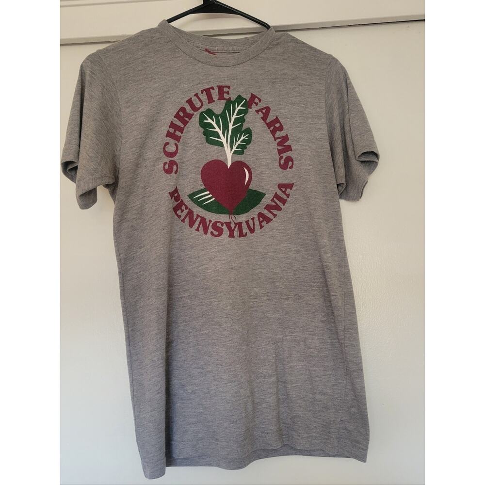 Schrute Farms T Shirt Womens Medium Gray Graphic Tee The Office Dwight Funny